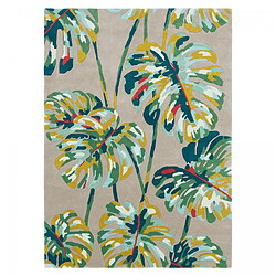 UnAmourDeTapis tapis grand salon 250x350 fait à la main en laine gris et vert motif floral 