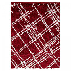 UnAmourDeTapis Tapis shaggy 67x90 rectangle tissé rouge et blanc motif géométrique EMBER 1
