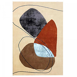 un amour de tapis tapis salon 160x230 fait main en laine beige et orange rectangle motif géométrique