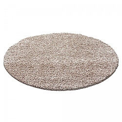 UnAmourDeTapis Tapis poils longs shaggy Ø200cm rond tissé beige motif uni UNI L