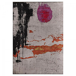 UnAmourDeTapis Tapis kilim 240x300 rectangle tissé en coton gris et orange motif abstrait