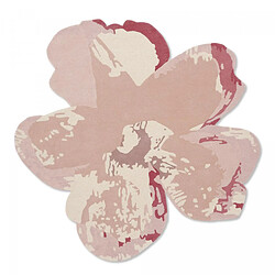 UnAmourDeTapis tapis salon 150x150 fait à la main en laine rose clair motif floral