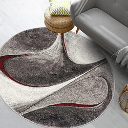 UnAmourDeTapis tapis salon Ø200cm tissé rouge et gris rond motif géométrique LYN8 MADILA
