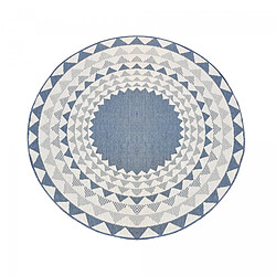 un amour de tapis Tapis rond d'extérieur, kilim reversible Ø240cm LYN2 C ROND REVERSIBLE bleu et blanc