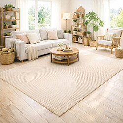 UnAmourDeTapis tapis salle à manger 140x200 tissé beige rectangle motif simple LYN9 CERNAN