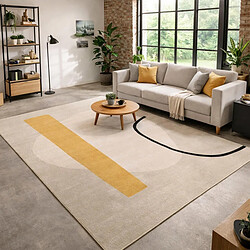 UnAmourDeTapis tapis salon 160x230 tissé beige et jaune rectangle motif abstrait CONTETRE