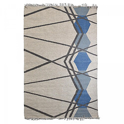 UnAmourDeTapis Tapis kilim 160x230 rectangle fait à la main en laine blanc et bleu