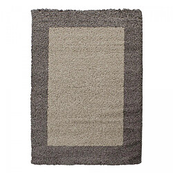 UnAmourDeTapis Tapis poils longs shaggy 300x400 rectangle tissé beige et taupe motif simple