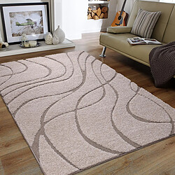 UnAmourDeTapis Tapis shaggy 200x280 rectangle tissé beige motif géométrique POUDA