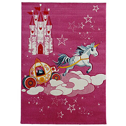 UnAmourDeTapis Tapis enfant 140x140 carré tissé rose motif animaux LYN8 CHATOLI