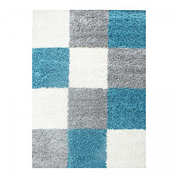 UnAmourDeTapis Tapis poils longs shaggy 60x110 rectangle tissé bleu ciel et gris motif damier