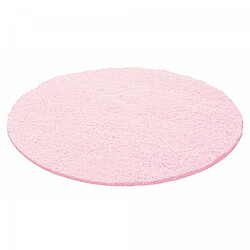 UnAmourDeTapis Tapis poils longs shaggy Ø160cm rond tissé rose motif uni UNI L