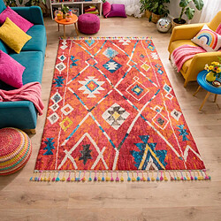 UnAmourDeTapis Tapis berbère 280x380 tissé motifs tribaux LYN5 OURIKA B bleu et jaune