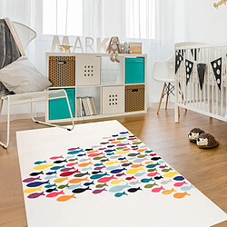 UnAmourDeTapis Tapis enfant 60x110 rectangle tissé crème motif animaux FISHES pas cher