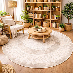 UnAmourDeTapis Tapis rond oriental Ø200cm beige tissé motif ancestral LYN7 BALROD