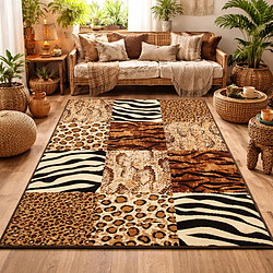 UnAmourDeTapis tapis salle à manger 190x280 tissé beige rectangle motif animaux LYN1 SAVANA