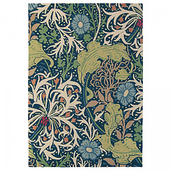 UnAmourDeTapis tapis chambre 170x240 fait à la main en laine bleu marine et vert motif floral
