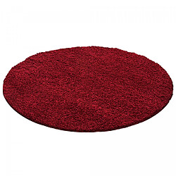 UnAmourDeTapis Tapis rond poils longs shaggy Ø200cm tissé rouge motif uni UNI L