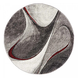 UnAmourDeTapis tapis salon Ø200cm tissé rouge et gris rond motif géométrique LYN8 MADILA