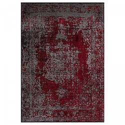 UnAmourDeTapis Tapis kilim 200x300 rectangle tissé en coton rouge et gris motif abstrait