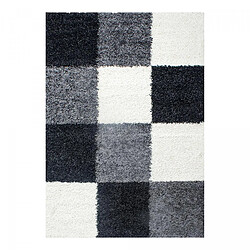un amour de tapis Tapis poils longs shaggy 200x290 rectangle tissé gris et noir motif damier