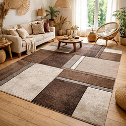 UnAmourDeTapis tapis salon 140x140 tissé beige carré motif géométrique LYN8 GEOME