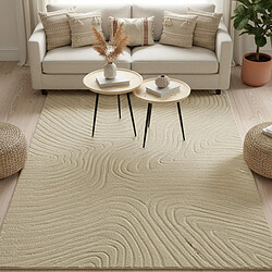 UnAmourDeTapis Tapis Salon 160 x 230 cm Beige, Laine chaleureuse, VYTA, motif abstrait en relief, design graphique