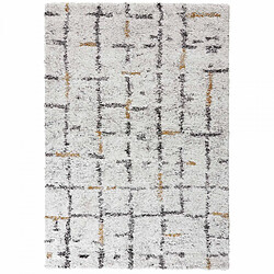 UnAmourDeTapis Tapis shaggy 120 x 170 cm, motif géométrique, blanc, gris, orange, texture confortable, idéal chambre