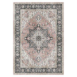 UnAmourDeTapis tapis salle à manger 160x230 tissé rose et gris rectangle motif oriental