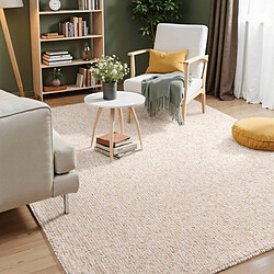 UnAmourDeTapis Tapis salle à manger 240 x 340 cm, beige, motif faux uni, poils ras confortable, ROCCCO