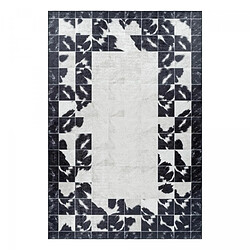 UnAmourDeTapis tapis salon 140x200 tissé noir et crème rectangle motif fresque NOATAK
