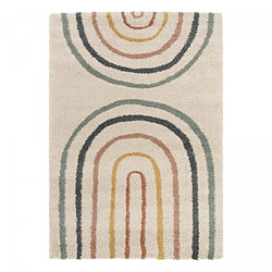 UnAmourDeTapis Tapis shaggy 80x150 rectangle tissé bleu et beige motif géométrique AURORA 4