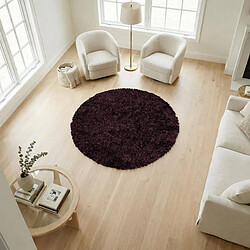 UnAmourDeTapis Tapis shaggy Ø100cm rond fait main violet motif uni MALAIDORY pas cher