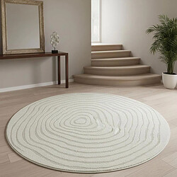 UnAmourDeTapis Tapis rondLYN9 SPIRATRI Ø 200 cm Crème Tapis facile d'entretien idéal pour le salon
