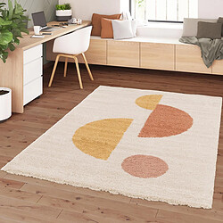UnAmourDeTapis Tapis shaggy 160x230 rectangle tissé beige et orange motif géométrique AURORA 3