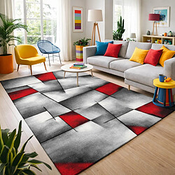 UnAmourDeTapis tapis accueil 140x140 tissé rouge carré motif géométrique LYN8 ULTIMA pas cher