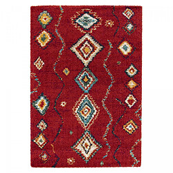 UnAmourDeTapis Tapis shaggy 160x230 rectangle tissé rouge et blanc motif berbère AMORE 4