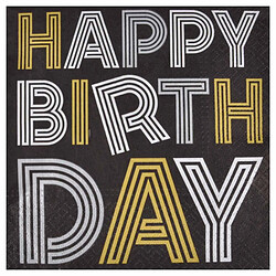 Paris Prix Lot de 20 Serviettes en Papier Birthday 33x33cm Noir