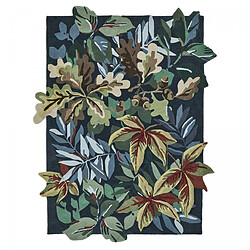 UnAmourDeTapis tapis chambre 160x230 fait main en laine vert et bleu rectangle motif floral