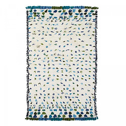 UnAmourDeTapis Tapis shaggy 160x260 rectangle fait main crème et bleu en laine