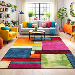 UnAmourDeTapis tapis accueil 100x100 tissé multicolore carré motif géométrique LYN8 GEOME