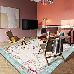 UnAmourDeTapis tapis salle à manger 160x230 tissé rose et bleu rectangle motif floral VIVACE 7
