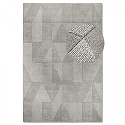 UnAmourDeTapis Tapis salon 160 x 230 cm, gris, beige, laine tissée main, motif géométrique relief, élégant