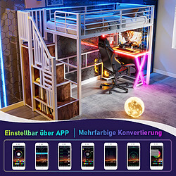 Blossom Paris Lit mezzanine 90x200 blanc LED avec bureau, armoire et échelle étagère