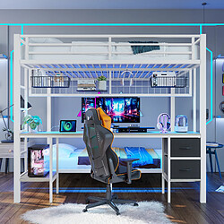 Acheter Blossom Paris Lit mezzanine 90/140x200 métal blanc avec LED 7 couleurs, bureau et ports USB