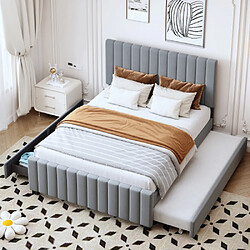 modfu Lit gigogne 140x190 cm avec 2 tiroirs, en velours, gris