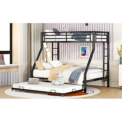 Blossom Paris Lit superposé métal 90/140x200 noir avec lit escamotable et double échelle pas cher
