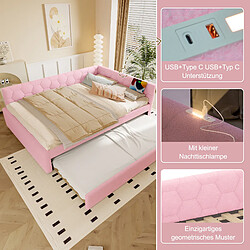 Blossom Paris Lit jour 140x200 rose avec lampe de chevet, lit escamotable et USB Type-C