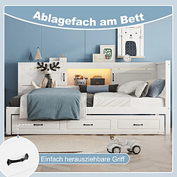 Otherland Lit jour 90x200 avec LEDs, rangement intégré, lit escamotable, prises USB - Sans matelas