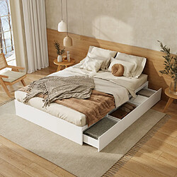 modfu Lit adulte 140x200 cm avec tiroirs, en MDF, blanc